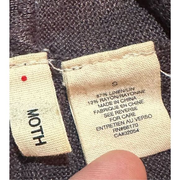 Anthropologie MOTH open front short linen blend brown cardigan small - Picture 2 of 5